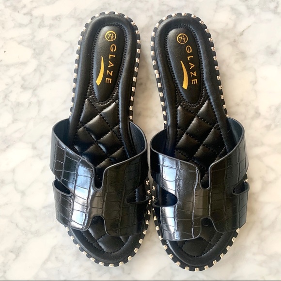 Black Crocodile Summer Studded Slides - Picture 2 of 5